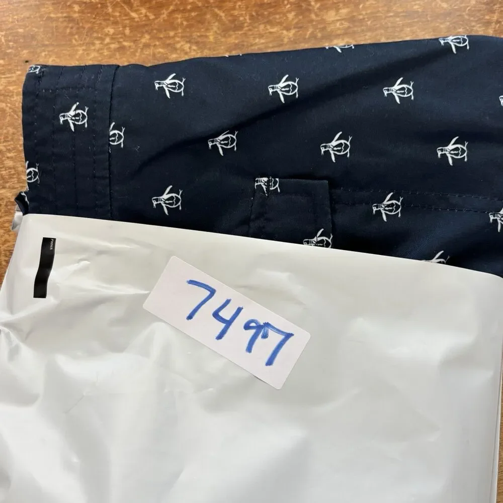 Penguin Swim Trunks Men's 38 Volley 6” Shorts Lined‎ Blue All Over Print Logo